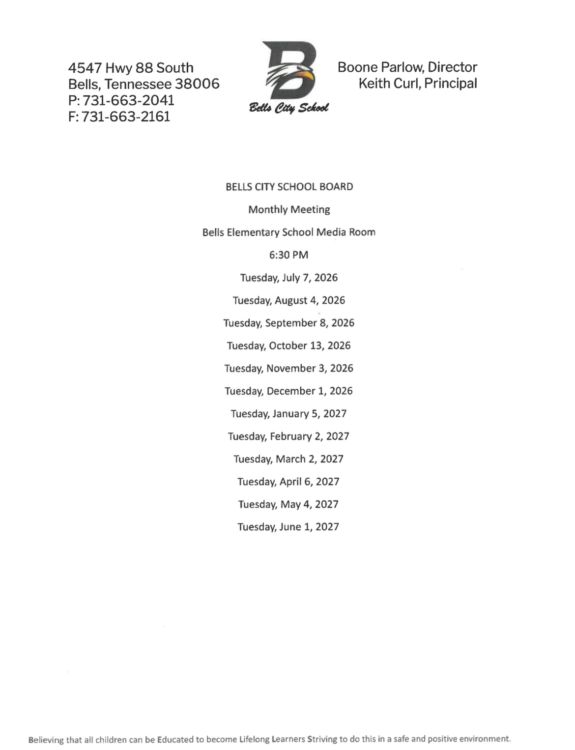 School Board Yearly Calendar